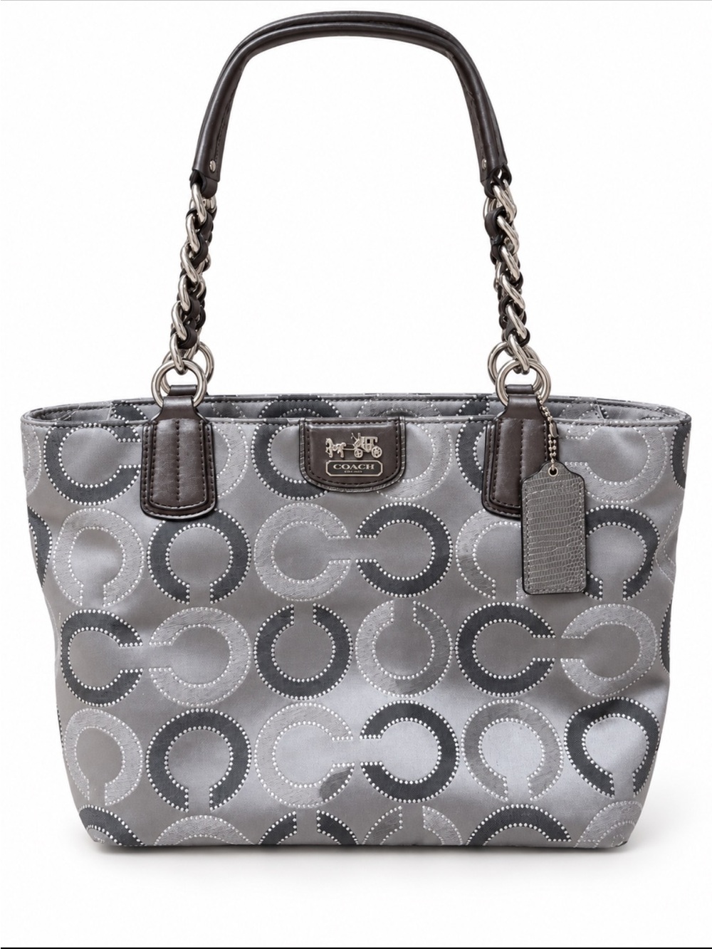 Coach 2012 Madison Op Art Gray & Silver Signature Circle Tote Bag